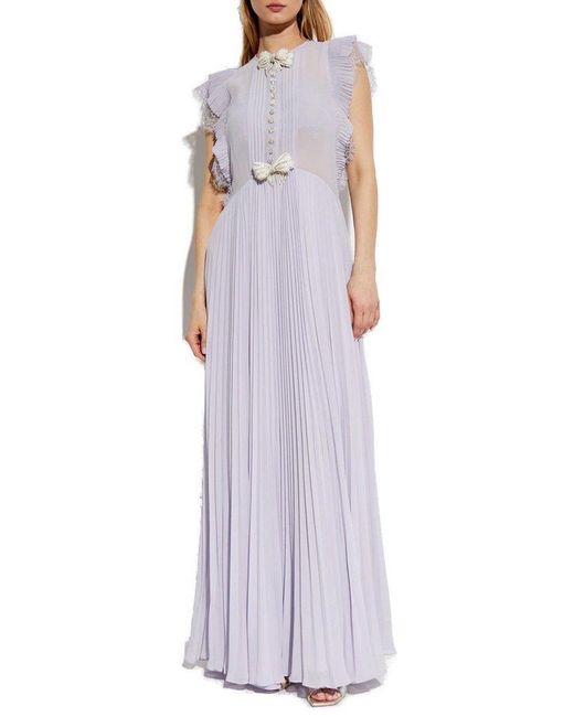 Self-Portrait White Pleated Dress With Shimmering Appliqués