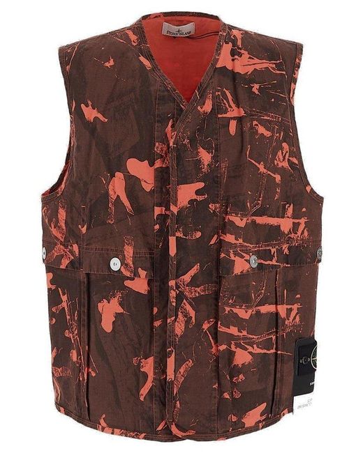Stone Island Red Compass Patch Gilet for men