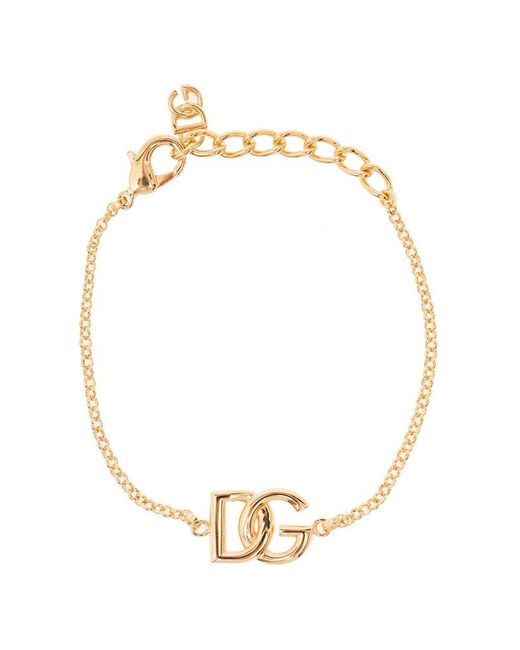 Dolce & Gabbana Metallic Gold-tone Chain Bracelet With 'dg' Charm Detail In Brass Woman