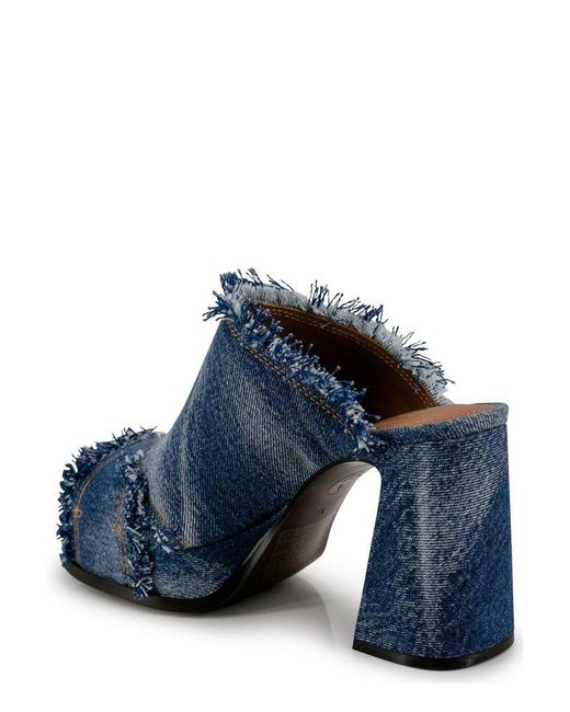 Ash Blue Frayed Detailed Denim Sandals