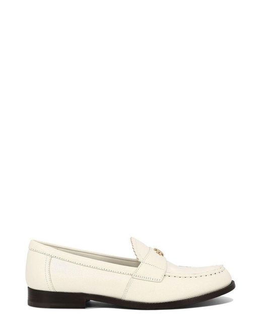 Tory Burch White Double T Logo Plaque Round-toe Loafers