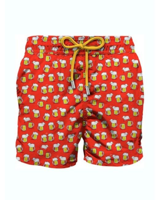 Mc2 Saint Barth Red Graphic Printed Drawstring Swim Shorts for men