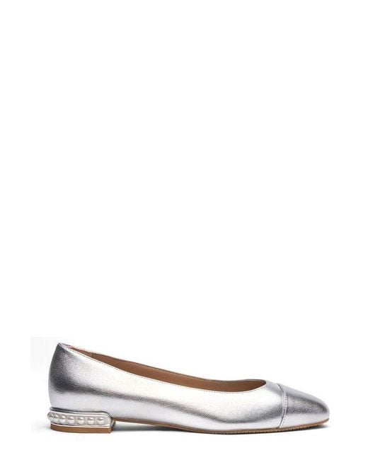 Stuart Weitzman White Pearl-Embellished Ballet Flats