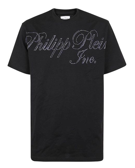 Philipp Plein Black T-Shirt Round Neck Ss With Cr for men