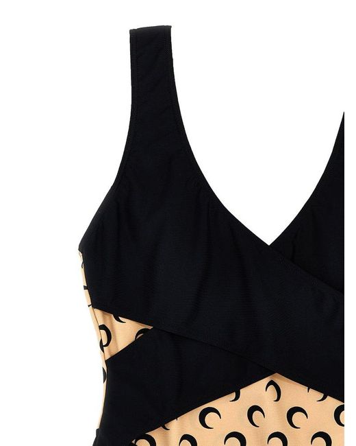MARINE SERRE Black 'All Over Moon' One-Piece Swimsuit