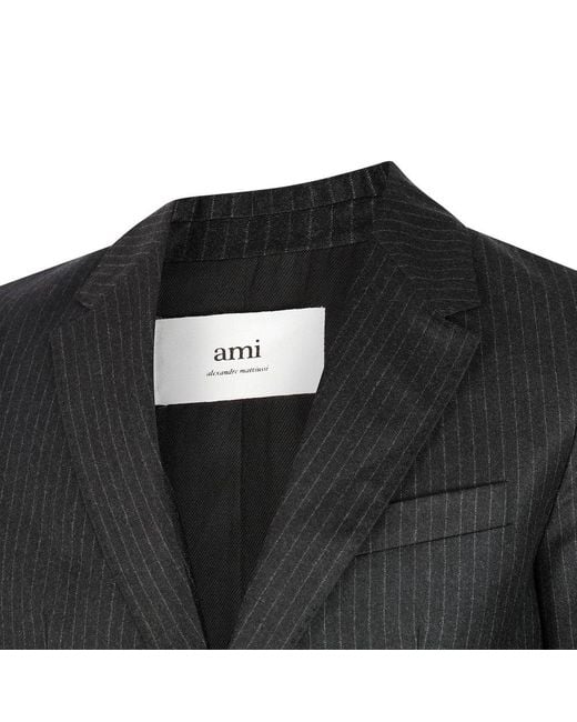 AMI Black Paris Pinstriped Single-breasted Tailored Blazer for men