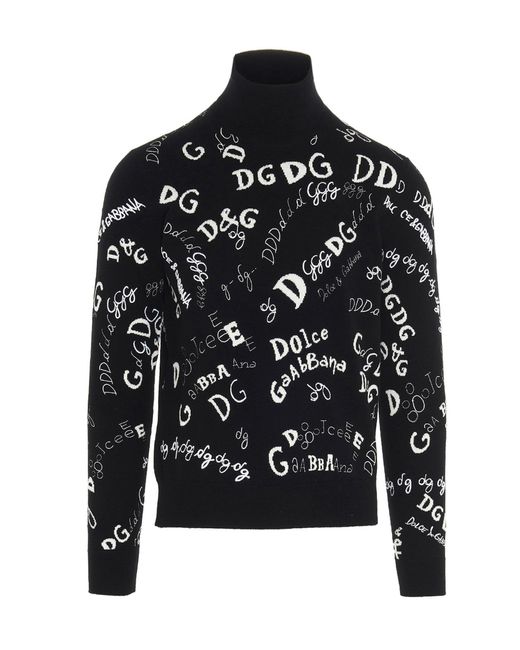 Dolce & Gabbana Black All-over Logo Turtleneck for men