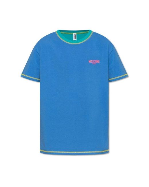 Moschino Blue Logo Printed Crewneck T-shirt for men