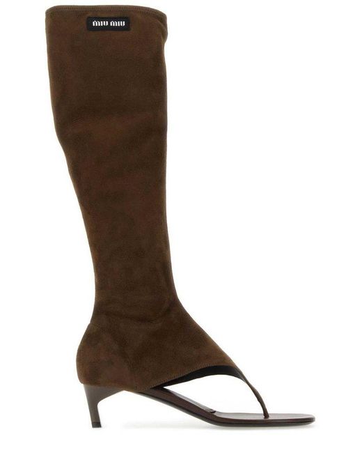 Miu Miu Brown Knee-high Zipped Thong Boots