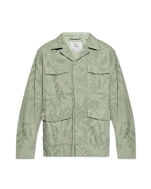 Woolrich Green Light Jacket With Floral Motif, for men