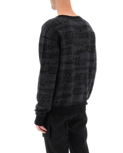 DSquared² Black Wool Sweater With Logo Lettering Motif for men