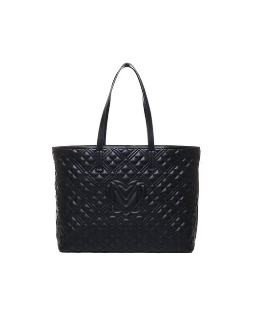 Love Moschino Black Logo Lettering Quilted Top Handle Bag