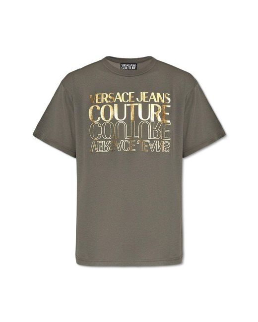 Versace Gray Logo Printed Crewneck T-shirt for men