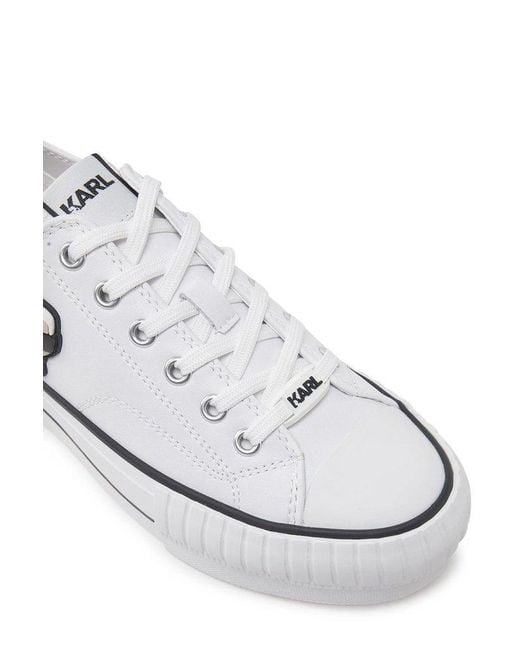 Karl Lagerfeld White Round-Toe Lace-Up Sneakers
