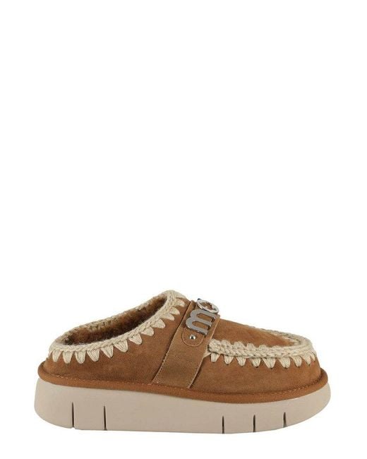 Mou Brown Logo-lettering Round-toe Slippers