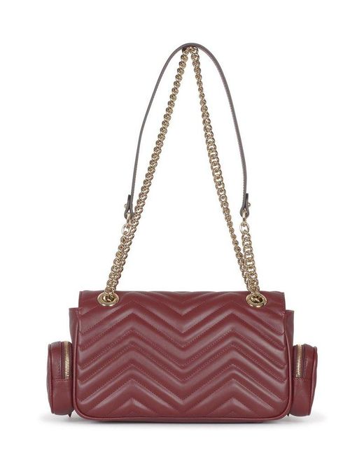 【送料&関税込】Gucci Gg Marmont Small Pocket Detailed Shoul Gucci Gg Marmont Small Pocket Detailed Shoulder Bag in Red