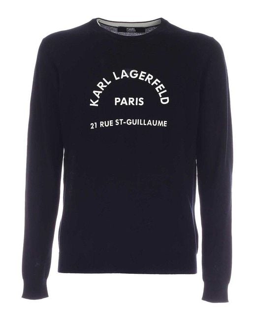 Karl Lagerfeld Blue Logo Printed Crewneck Pullover for men