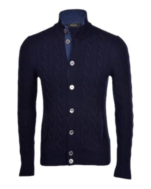 Gran Sasso Blue Long-Sleeved Ribbed Cardigan for men