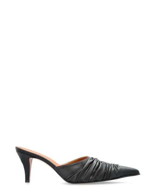 Alexander McQueen Black Birdee Ruched Pointed-Toe Mules