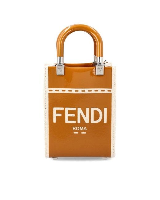 Fendi Orange Logo Detailed Sunshine Small Shopper Bag