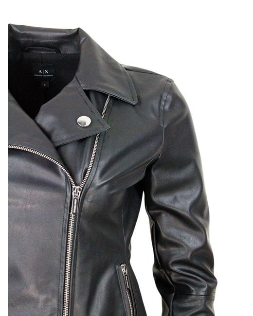 Armani Exchange Black Faux Leather Jacket With Zip Closure And Zip On The Cuffs And Pockets