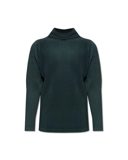 Homme Plissé Issey Miyake Green Pleated High-neck Jumper for men