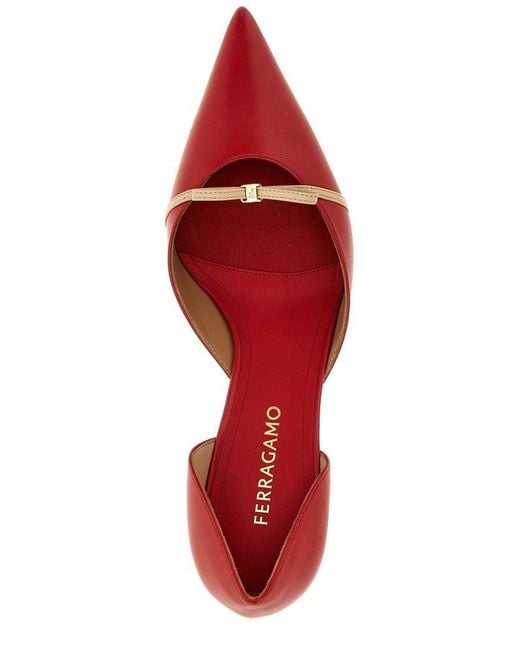 Ferragamo Red Gyoia Pointed-Toe Pumps