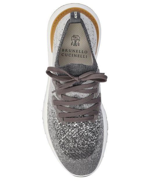 Brunello Cucinelli Gray Knitted Low-Top Sneakers for men