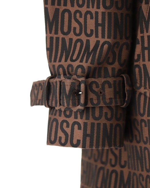Moschino Brown Logo-jacquard Straight Hem Trench Coat