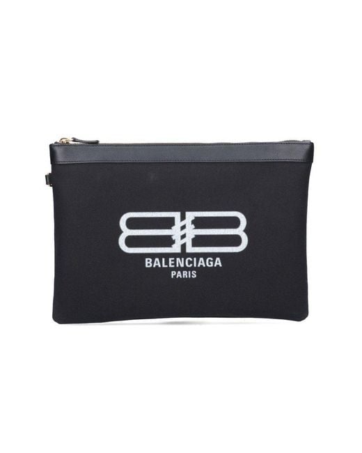 Underholde Giftig angivet Balenciaga Logo Printed Zipped Clutch Bag in Black for Men | Lyst