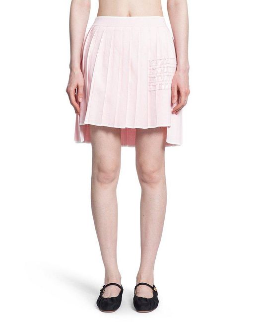Thom Browne Pink Asymmetric Hem Mini Pleated Skirt