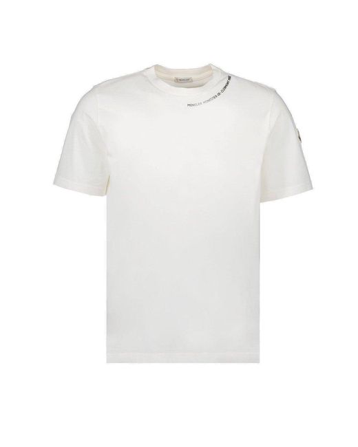 Moncler White Logo Patch Printed Collar T-shirt for men