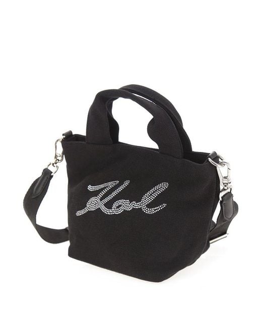 Karl Lagerfeld Black Small Signature Embellished Top Handle Bag