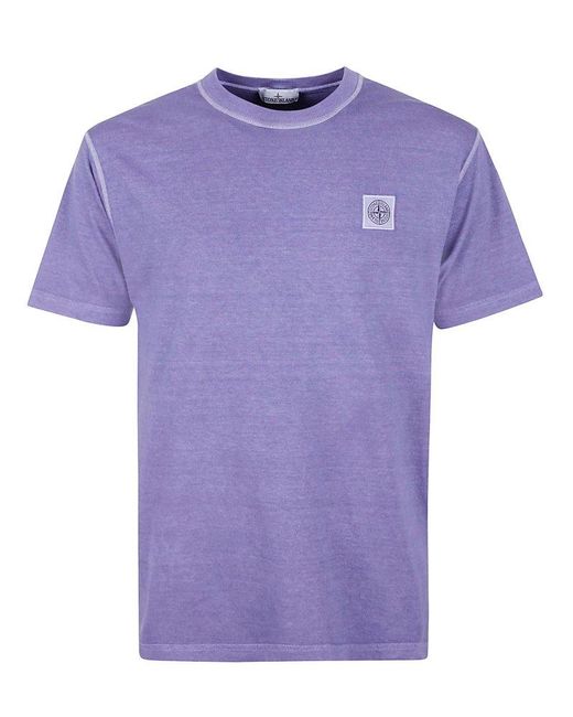 Stone Island Purple Logo Patch Crewneck T-shirt for men