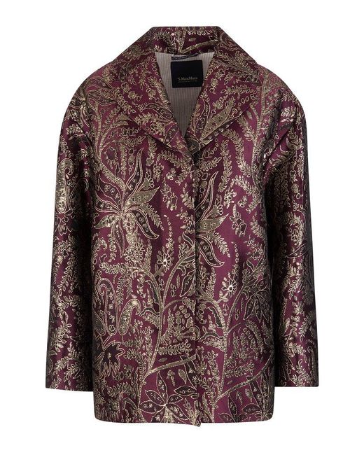 Max Mara Synthetic Woman Cabina Blazer In Red And Brown Jacquard Fabric ...
