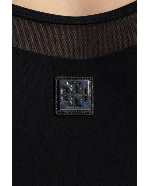Tory Burch Black Mesh Monogram Swimsuit