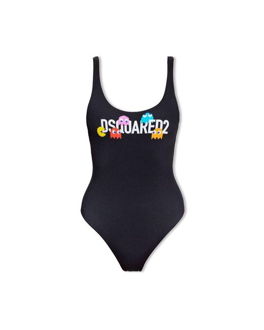DSquared² Black X Pac-man Logo-print Swimsuit