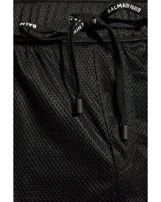 Balmain Black Perforated Drawstring Shorts for men