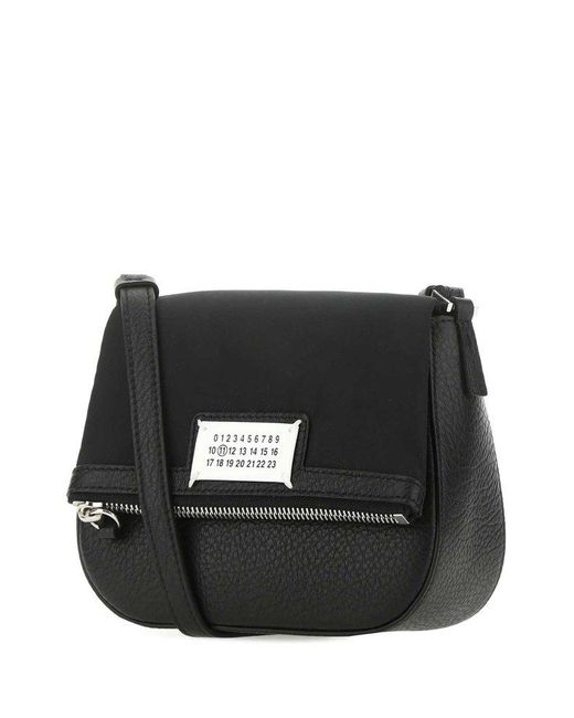 Maison Margiela Black Logo-patch Zip Detailed Shoulder Bag