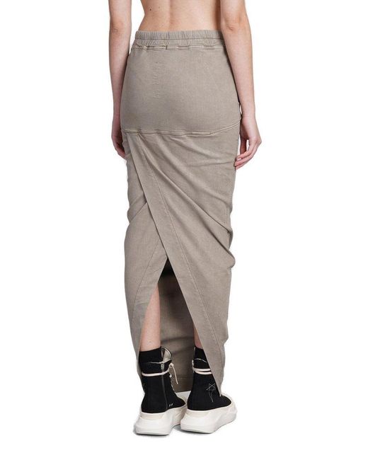 Rick Owens Gray Pillar Drawstring Denim Midi Skirt