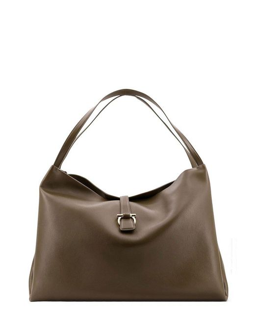 Ferragamo Brown Gancini Buckled Large Tote Bag
