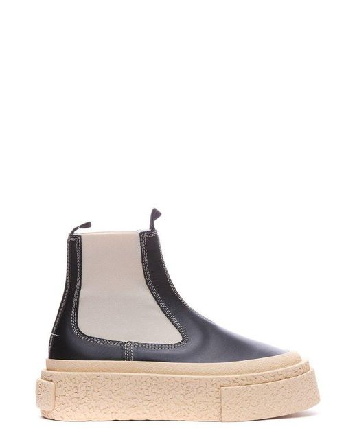 MM6 by Maison Martin Margiela Black Logo-patch Round-toe Ankle Boots
