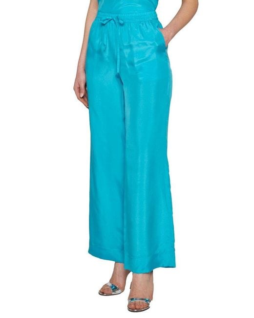 P.A.R.O.S.H. Blue Wide Leg Satin Trousers