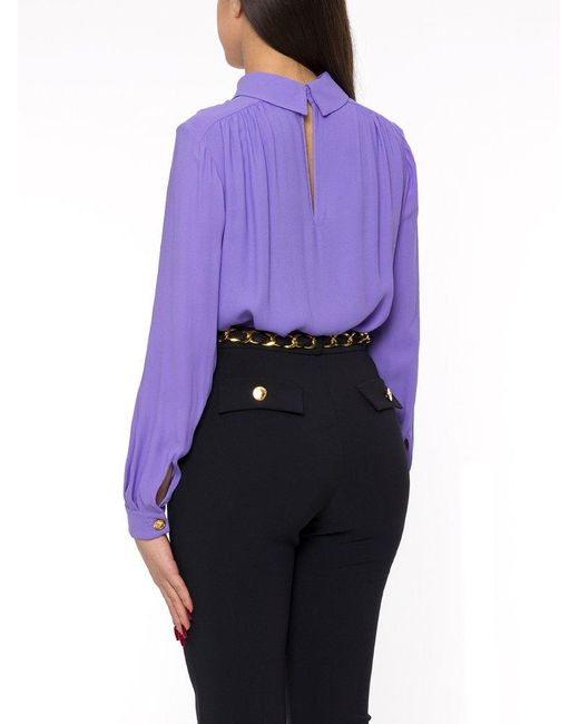 Elisabetta Franchi Purple Long-sleeved Pleated Shirt