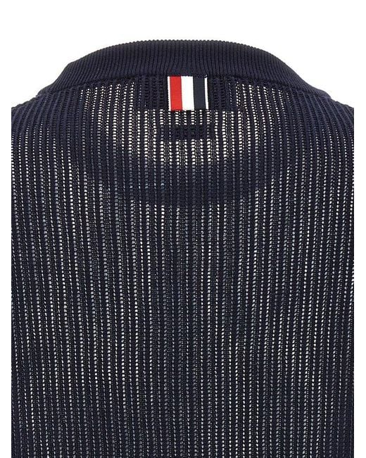 Thom Browne Blue Rwb Stripe Pointelle-knit Crewneck Top
