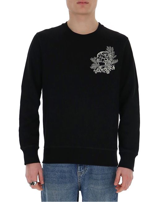 Alexander McQueen Black Skull Embroidered Sweatshirt for men
