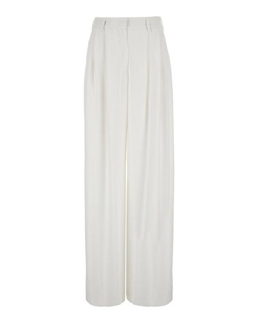 Plain White Wide Leg Pants With Pleats