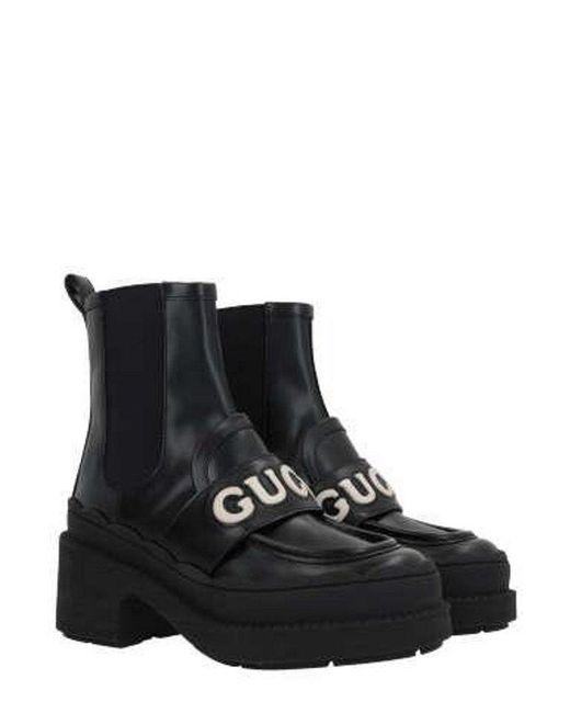 Gucci Logo Lettering Platform Boots in Black | Lyst