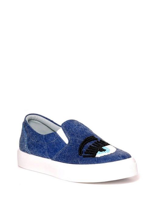 Chiara Ferragni Blue Logo Embroidered Slip-on Sneakers
