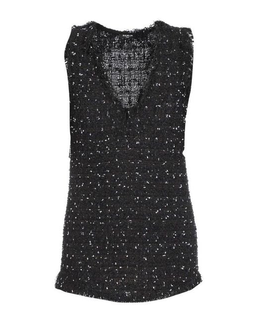 Balmain Black Sequinned Tweed Tank Top